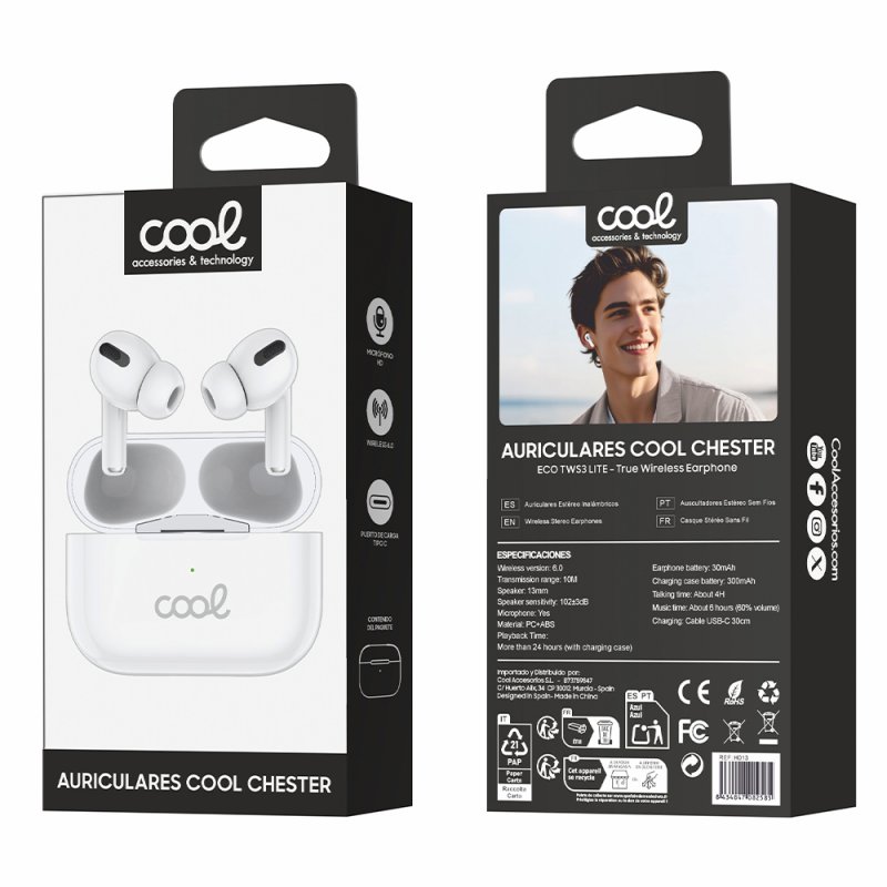 Auriculares Bluetooth Earbuds COOL Chester Blanco
