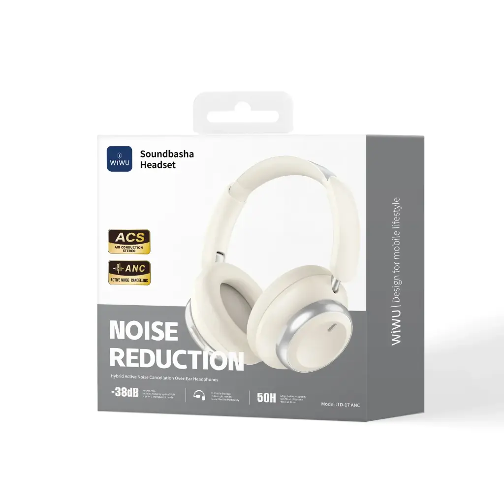Auriculares Bluetooth Cascos WiWU Soundbasha Headset TD-17 ANC Beige