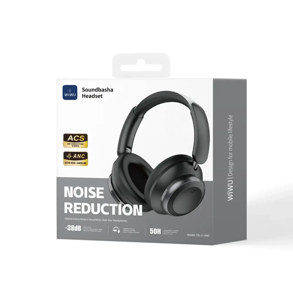 Auriculares Bluetooth Cascos WiWU Soundbasha Headset TD-17 ANC Negro