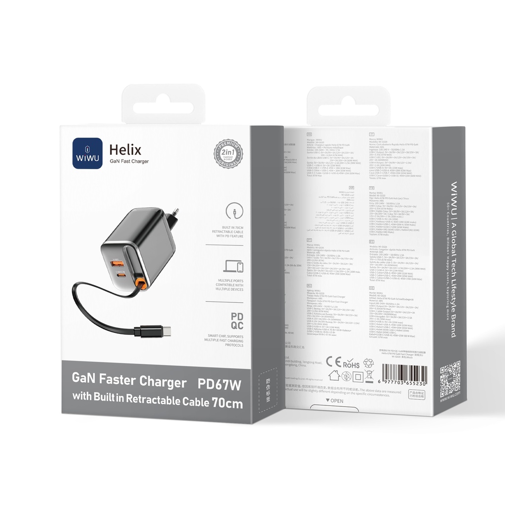 ACC CARGADOR TIPO C HELIX 67W NEGRO WIWU