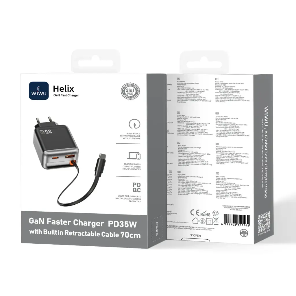 Cargador Red GaN 35W con cable USB-C WiWU Helix