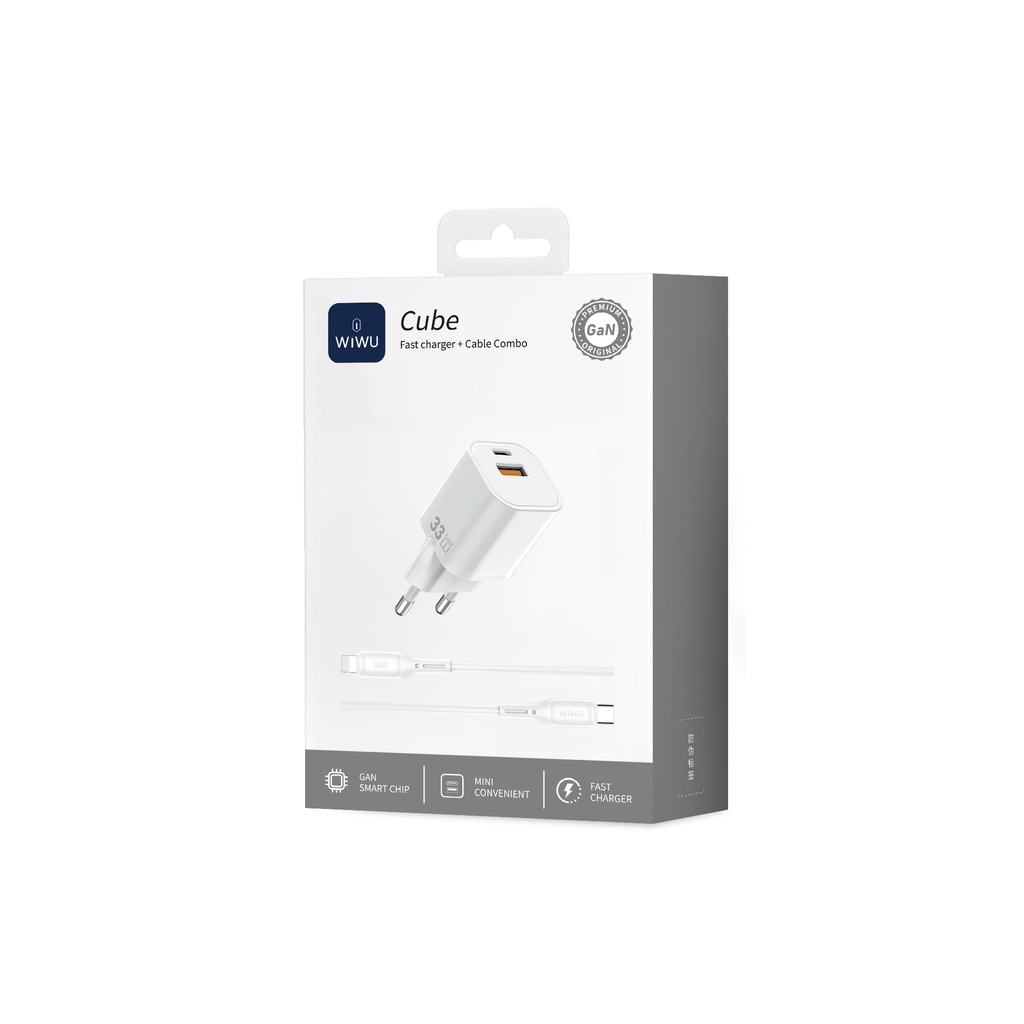 Cargador Red GaN 33W con cable USB-C a Lightning WiWU Cube