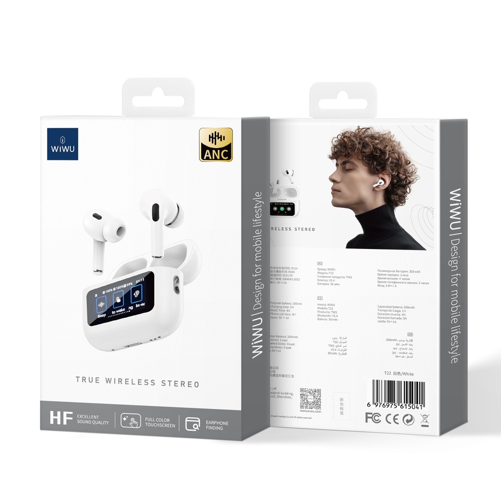 Auriculares Bluetooth TWS WiWU ANC T22