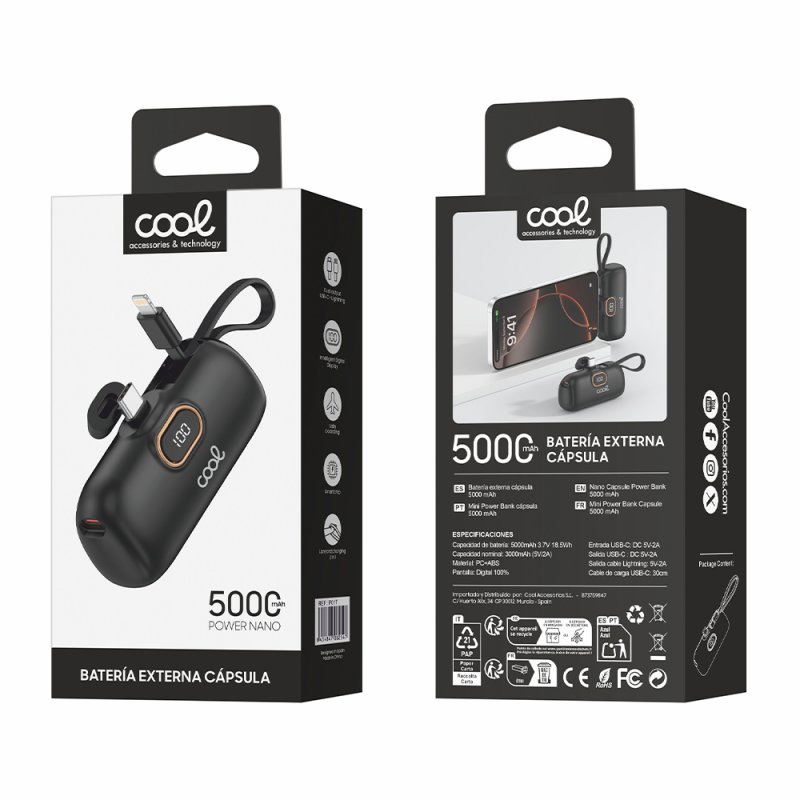 Power Bank 5.000 mAh COOL Cápsula Negro