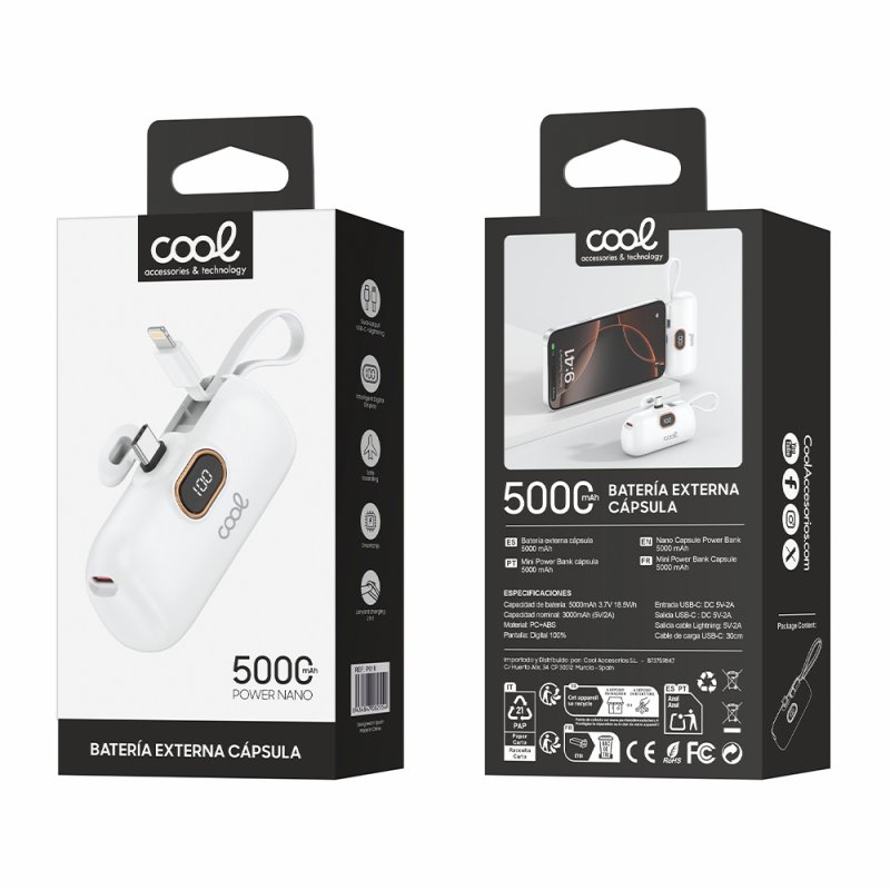 Power Bank 5.000 mAh COOL Cápsula Blanco