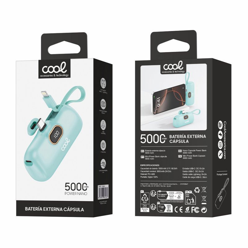 Power Bank 5.000 mAh COOL Cápsula Mint