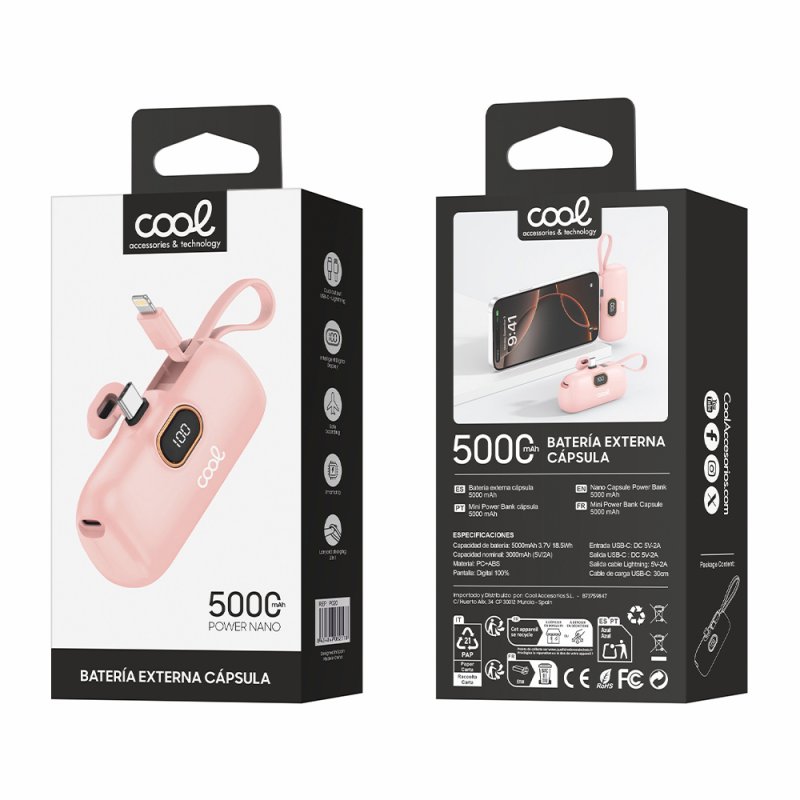 Power Bank 5.000 mAh COOL Capsula Rosa