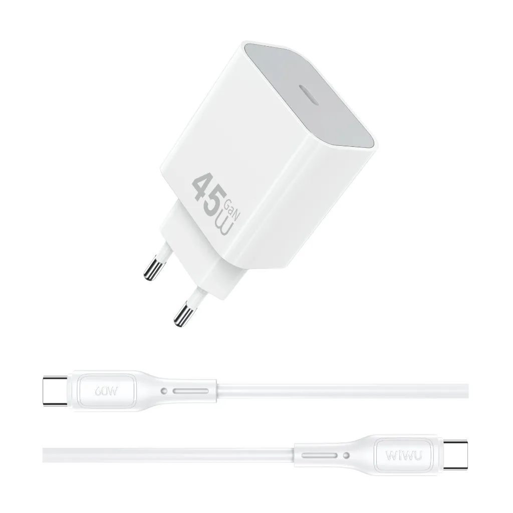 Cargador Red GaN 45W con cable USB-C a USB-C WiWU Essen