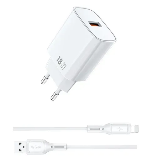 Cargador Red GaN 18W con cable USB-A a Lightning WiWU Essen