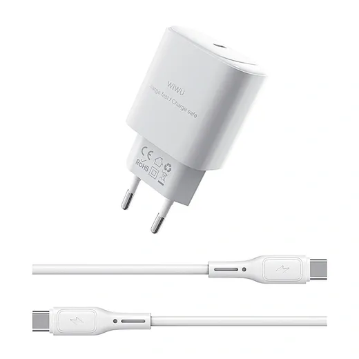 Cargador Red GaN 30W con cable USB-C a USB-C WiWU Essen