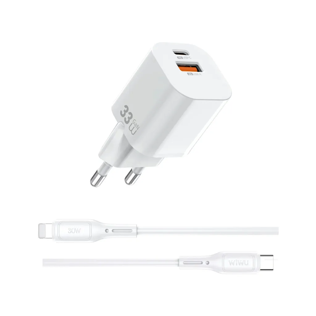 Cargador Red GaN 33W con cable USB-C a Lightning WiWU Cube