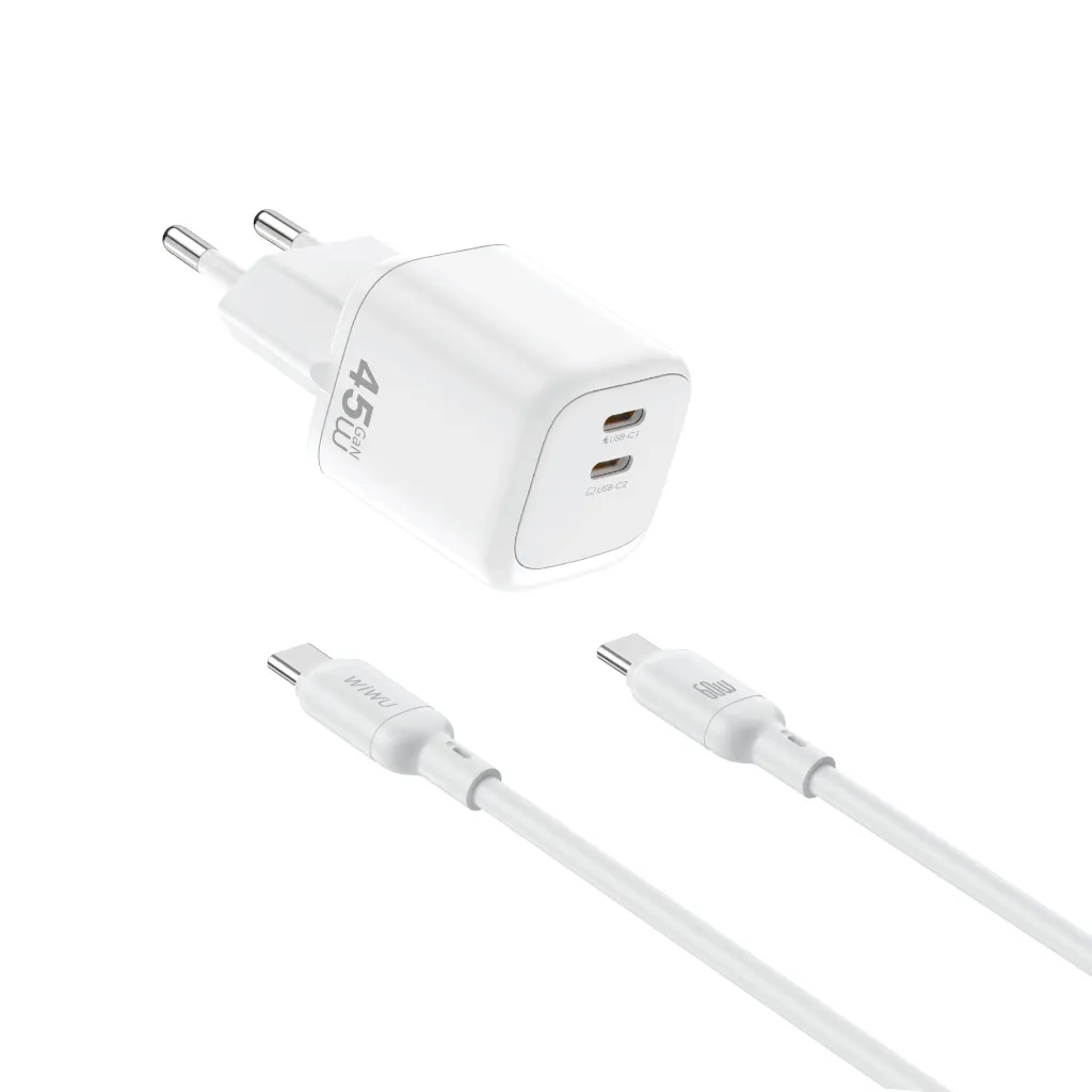 Cargador Red GaN 45W con cable USB-C a USB-C WiWU Cube