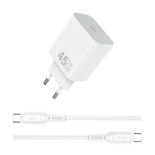 [6977703656244] Cargador Red GaN 45W con cable USB-C a USB-C WiWU Essen