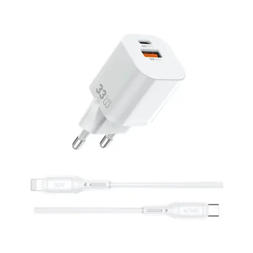[6977703655087] Cargador Red GaN 33W con cable USB-C a Lightning WiWU Cube